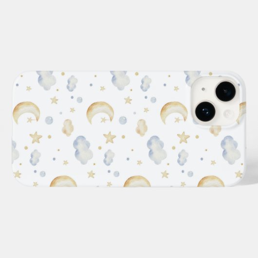 Waterverf Moon Stars & Cloud Pattern Case-Mate iPhone Case (Achterkant (horizontaal))