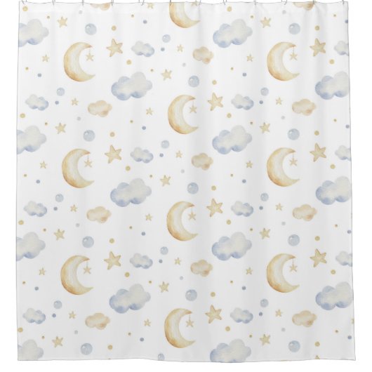 Waterverf Moon Stars & Cloud Pattern Douchegordijn (Voorkant)