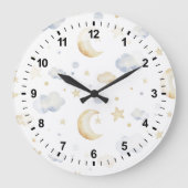 Waterverf Moon Stars & Cloud Pattern Grote Klok (Voorkant)