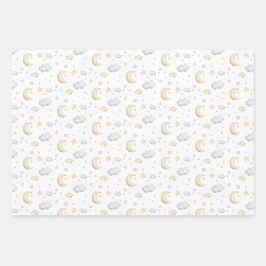 Waterverf Moon Stars & Cloud Pattern Inpakpapier Vel (Voorkant)