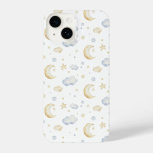 Waterverf Moon Stars & Cloud Pattern iPhone 14 Hoesje