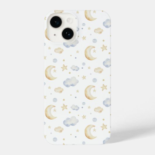 Waterverf Moon Stars & Cloud Pattern iPhone Hoesje (Achterkant)