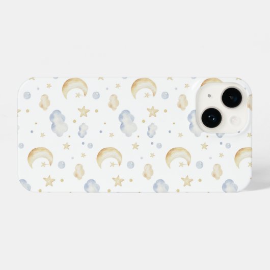 Waterverf Moon Stars & Cloud Pattern iPhone Hoesje (Achterkant horizontaal)