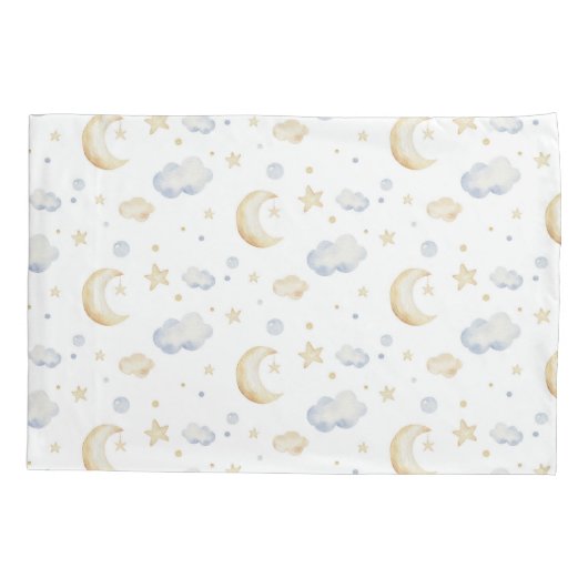 Waterverf Moon Stars & Cloud Pattern Kussensloop (Achterkant)