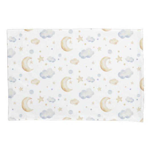 Waterverf Moon Stars & Cloud Pattern Kussensloop (Voorkant)