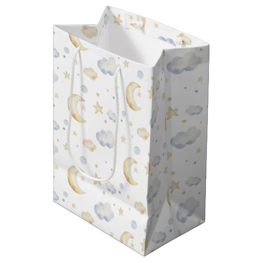Waterverf Moon Stars & Cloud Pattern Medium Cadeauzakje (Voorkant Gekanteld)