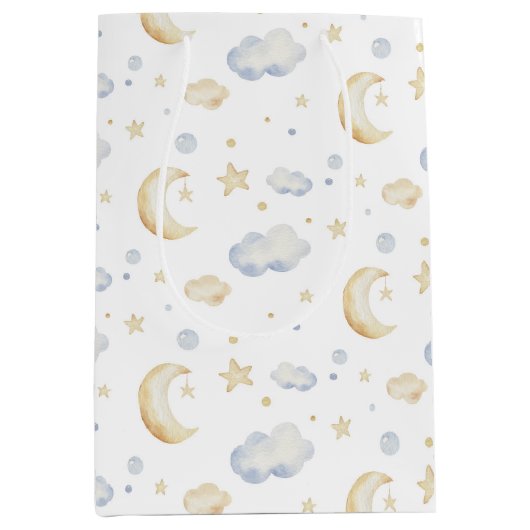 Waterverf Moon Stars & Cloud Pattern Medium Cadeauzakje (Voorkant)
