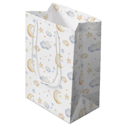 Waterverf Moon Stars & Cloud Pattern Medium Cadeauzakje (Achterkant Gekanteld)