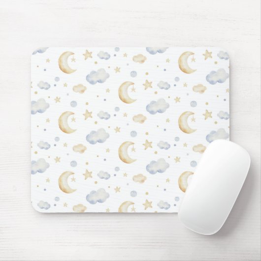 Waterverf Moon Stars & Cloud Pattern Muismat (Met muis)
