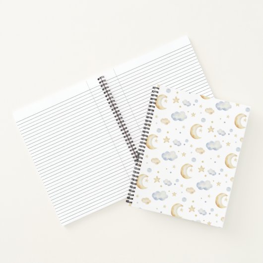 Waterverf Moon Stars & Cloud Pattern Notitieboek (Binnen)