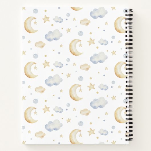 Waterverf Moon Stars & Cloud Pattern Notitieboek (Achterkant)