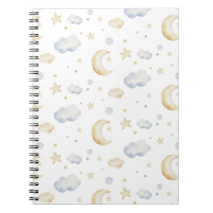 Waterverf Moon Stars & Cloud Pattern Notitieboek