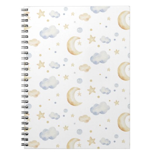 Waterverf Moon Stars & Cloud Pattern Notitieboek (Voorkant)
