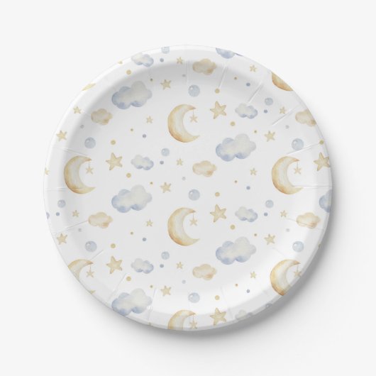 Waterverf Moon Stars & Cloud Pattern Papieren Bordje (Voorkant)