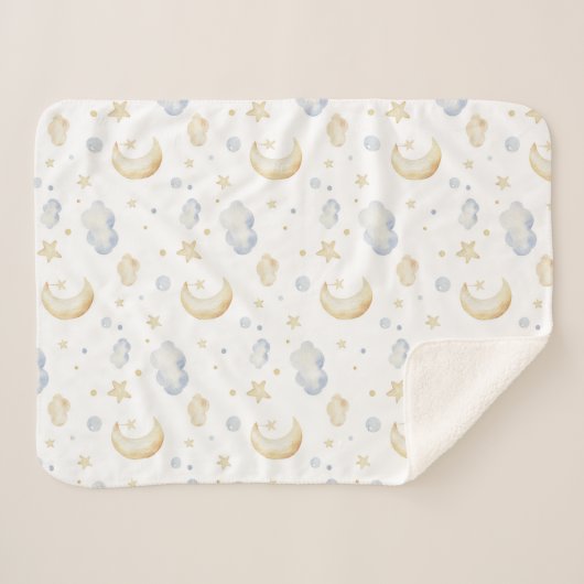 Waterverf Moon Stars & Cloud Pattern Sherpa Deken (Voorkant (horizontaal))