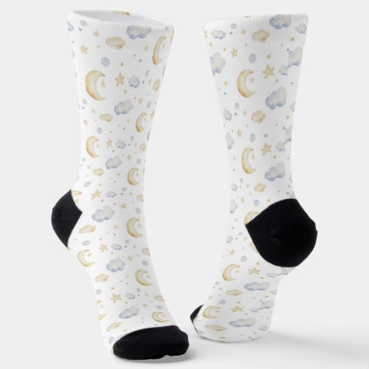 Waterverf Moon Stars & Cloud Pattern Sokken (Gebogen)