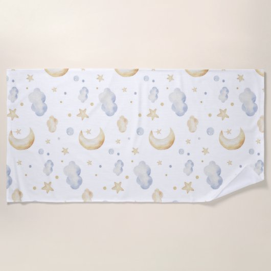 Waterverf Moon Stars & Cloud Pattern Strandlaken (Voorkant)