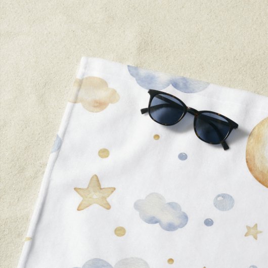 Waterverf Moon Stars & Cloud Pattern Strandlaken (In situ)