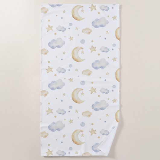 Waterverf Moon Stars & Cloud Pattern Strandlaken (Voorkant)