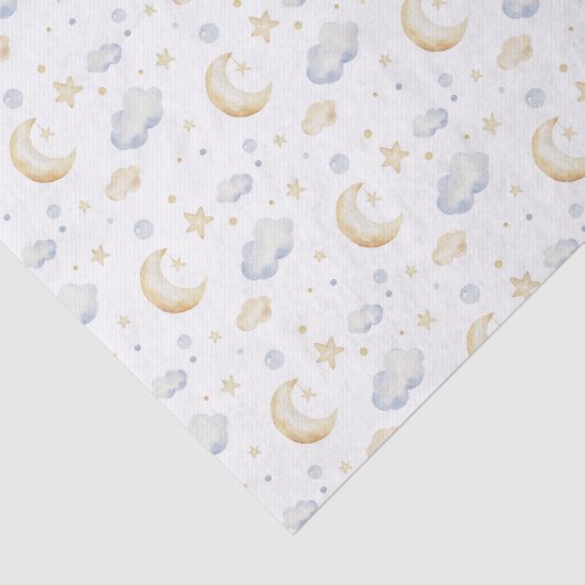 Waterverf Moon Stars & Cloud Pattern Tissuepapier (Detail)