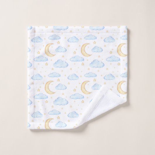 Waterverf Moon Stars en Clouds Patroon Bad Handdoek (Wasdoekje)