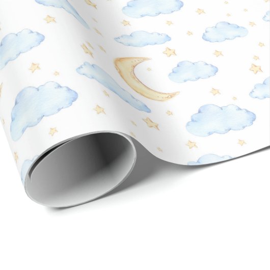 Waterverf Moon Stars en Clouds Patroon Cadeaupapier (Rol Hoek)