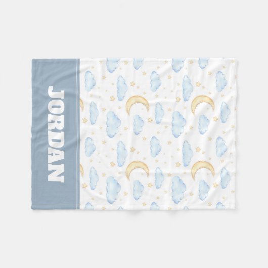 Waterverf Moon Stars en Clouds Patroon Fleece Deken (Voorkant (Horizontaal))