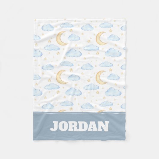 Waterverf Moon Stars en Clouds Patroon Fleece Deken (Voorkant)