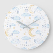 Waterverf Moon Stars en Clouds Patroon Grote Klok (Voorkant)