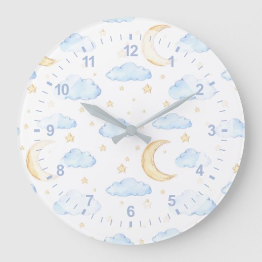 Waterverf Moon Stars en Clouds Patroon Grote Klok (Voorkant)