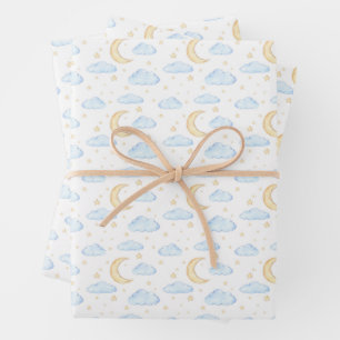 Waterverf Moon Stars en Clouds Patroon Inpakpapier Vel