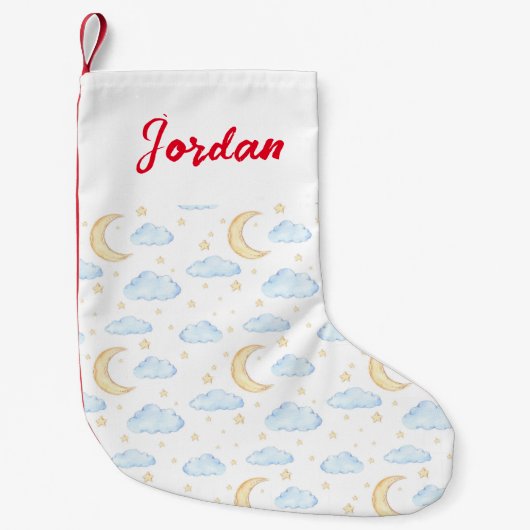 Waterverf Moon Stars en Clouds Patroon Kleine Kerstsok (Voorkant)