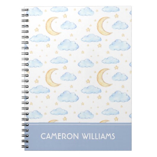 Waterverf Moon Stars en Clouds Patroon Notitieboek (Voorkant)