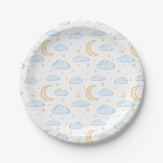 Waterverf Moon Stars en Clouds Patroon Papieren Bordje (Voorkant)