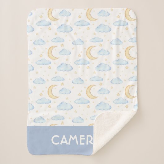 Waterverf Moon Stars en Clouds Patroon Sherpa Deken (Voorkant)