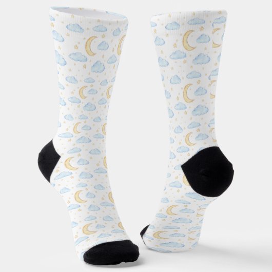 Waterverf Moon Stars en Clouds Patroon Sokken (Gebogen)