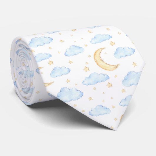 Waterverf Moon Stars en Clouds Patroon Stropdas (Opgerold)