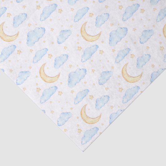 Waterverf Moon Stars en Clouds Patroon Tissuepapier (Detail)