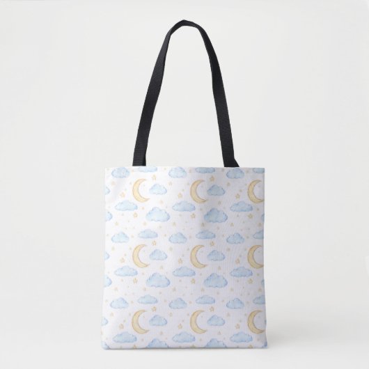 Waterverf Moon Stars en Clouds Patroon Tote Bag (Voorkant)