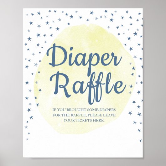 Waterverf Moon & Stars Pastel Diaper Raffle Sign Poster (Voorkant)
