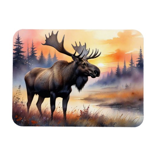 Waterverf Moose bij Sunrise Flexible Magneet (Horizontaal)