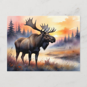 Waterverf Moose bij zonsopgang Briefkaart