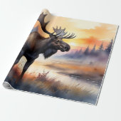 Waterverf Moose bij zonsopgang Cadeaupapier (Uitgerold)