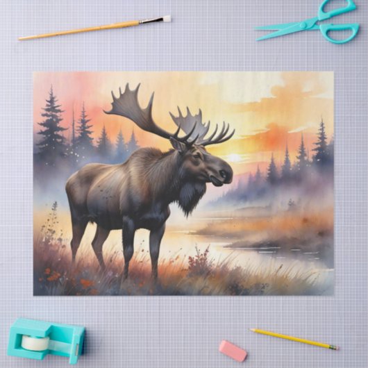 Waterverf Moose bij zonsopgang Decoupage Tissuepapier (Craft)