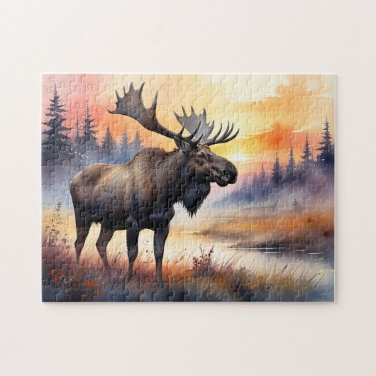 Waterverf Moose bij zonsopgang Legpuzzel (Horizontaal)