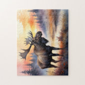 Waterverf Moose bij zonsopgang Legpuzzel (Verticaal)