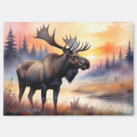 Waterverf Moose bij zonsopgang Magneet (Voorkant)