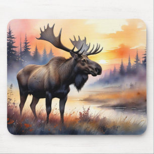 Waterverf Moose bij zonsopgang Muismat