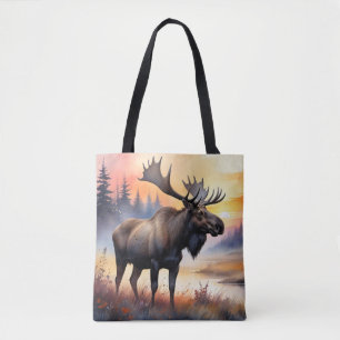 Waterverf Moose bij zonsopgang Tote Bag