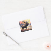 Waterverf Moose bij zonsopgang Vierkante Sticker (Envelop)